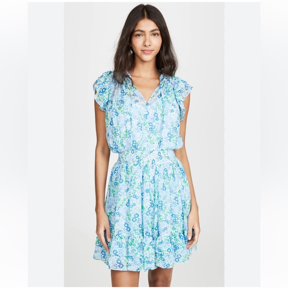 Shoshanna Edelie Garden Party Blue Floral Smocked Mini Dress Size 10 EUC